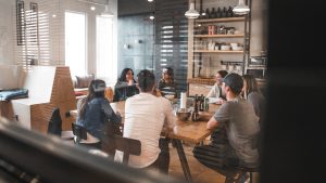 People talking around the table 